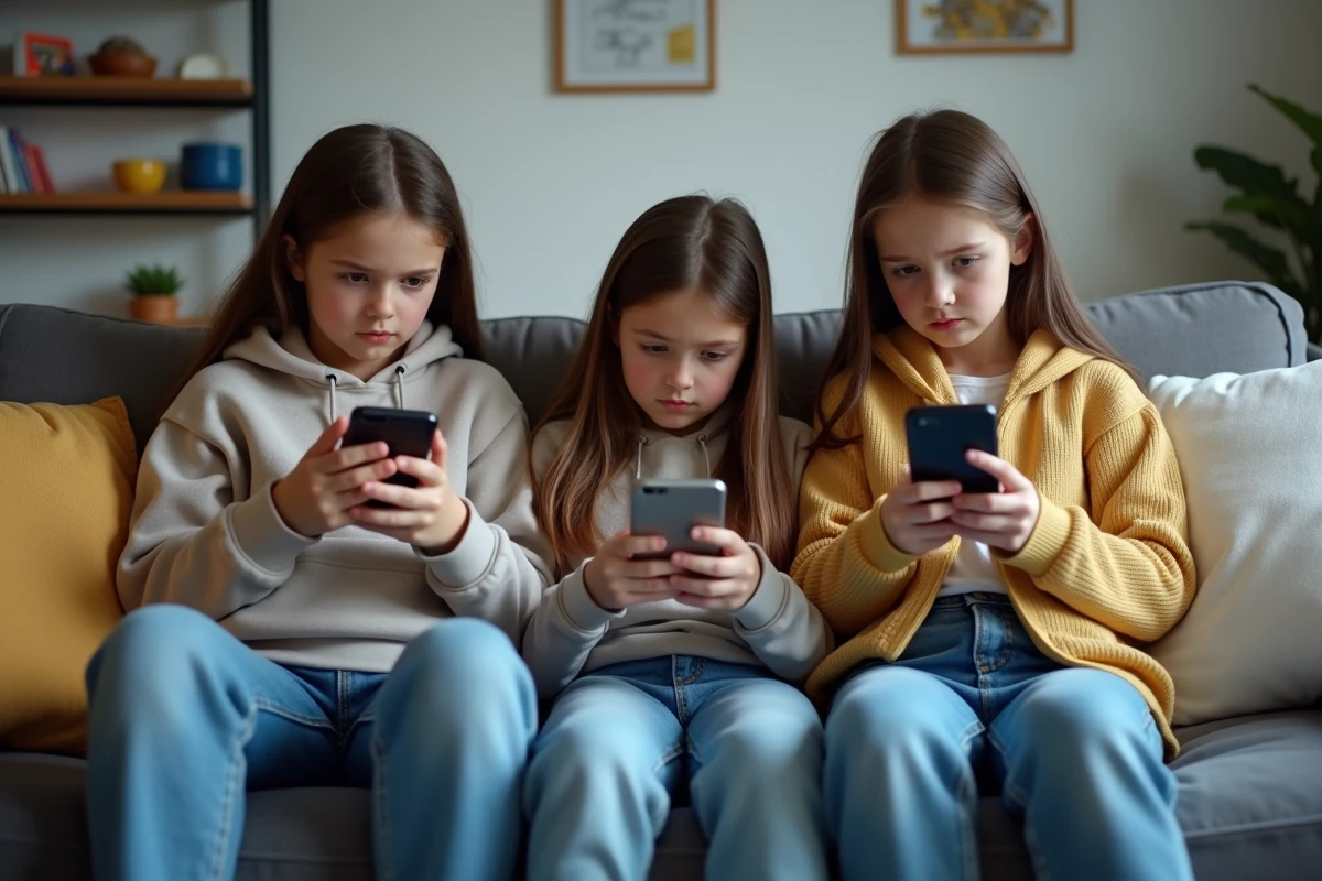 Adolescents sur le canapé avec leurs téléphones