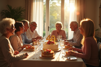 Famille multigenerational autour d'une table pour un anniversaire de 40 ans