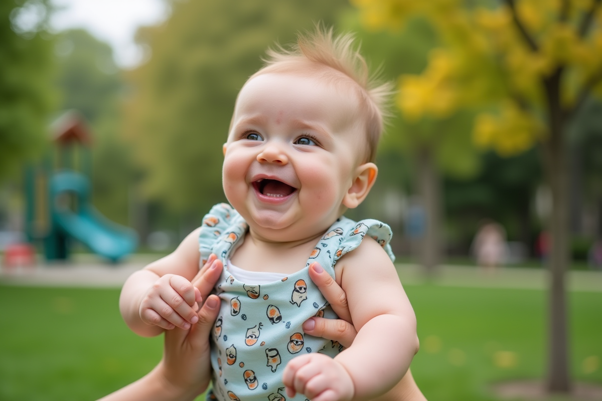 Bébé dans un parc urbain avec sa mère