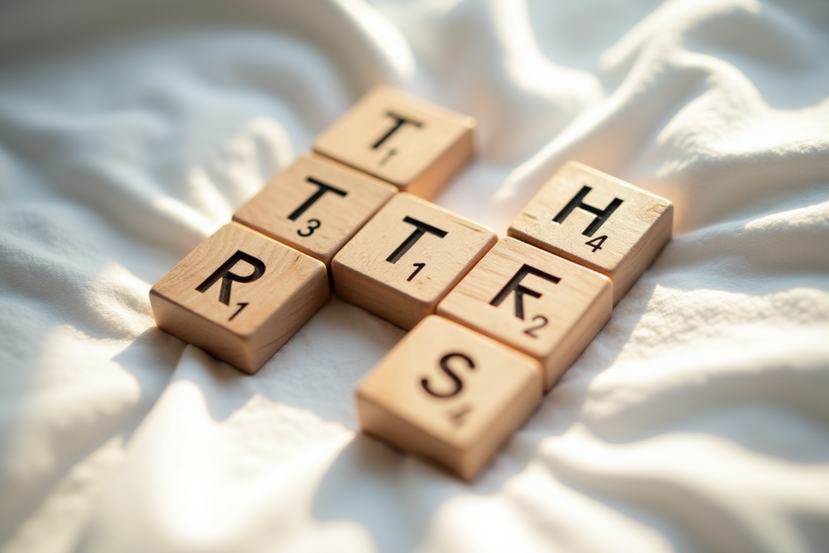 Blocs en bois formant la lettre H sur une couverture blanche