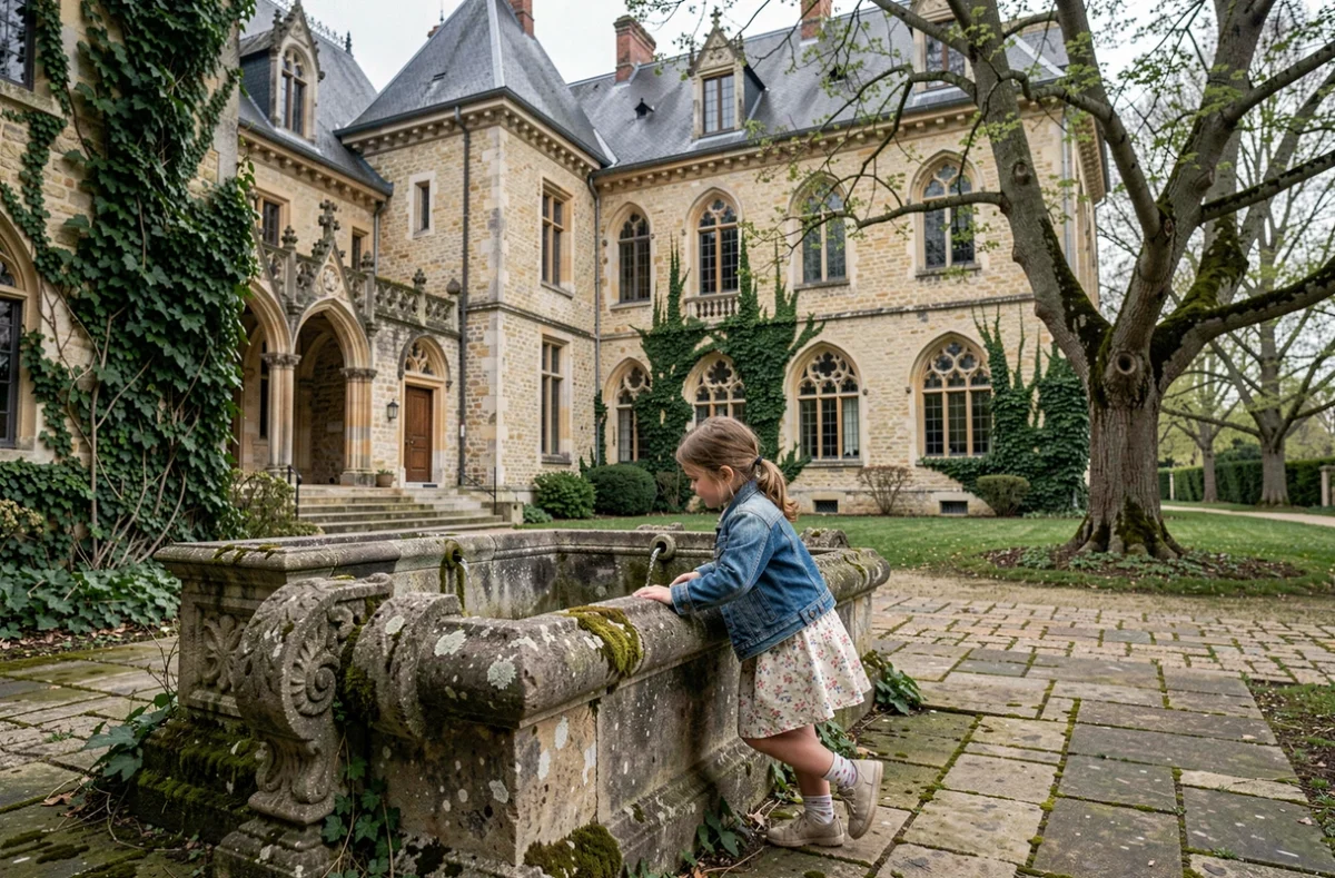 Fillette explorant la cour intérieure du Château de Meung-sur-Loire