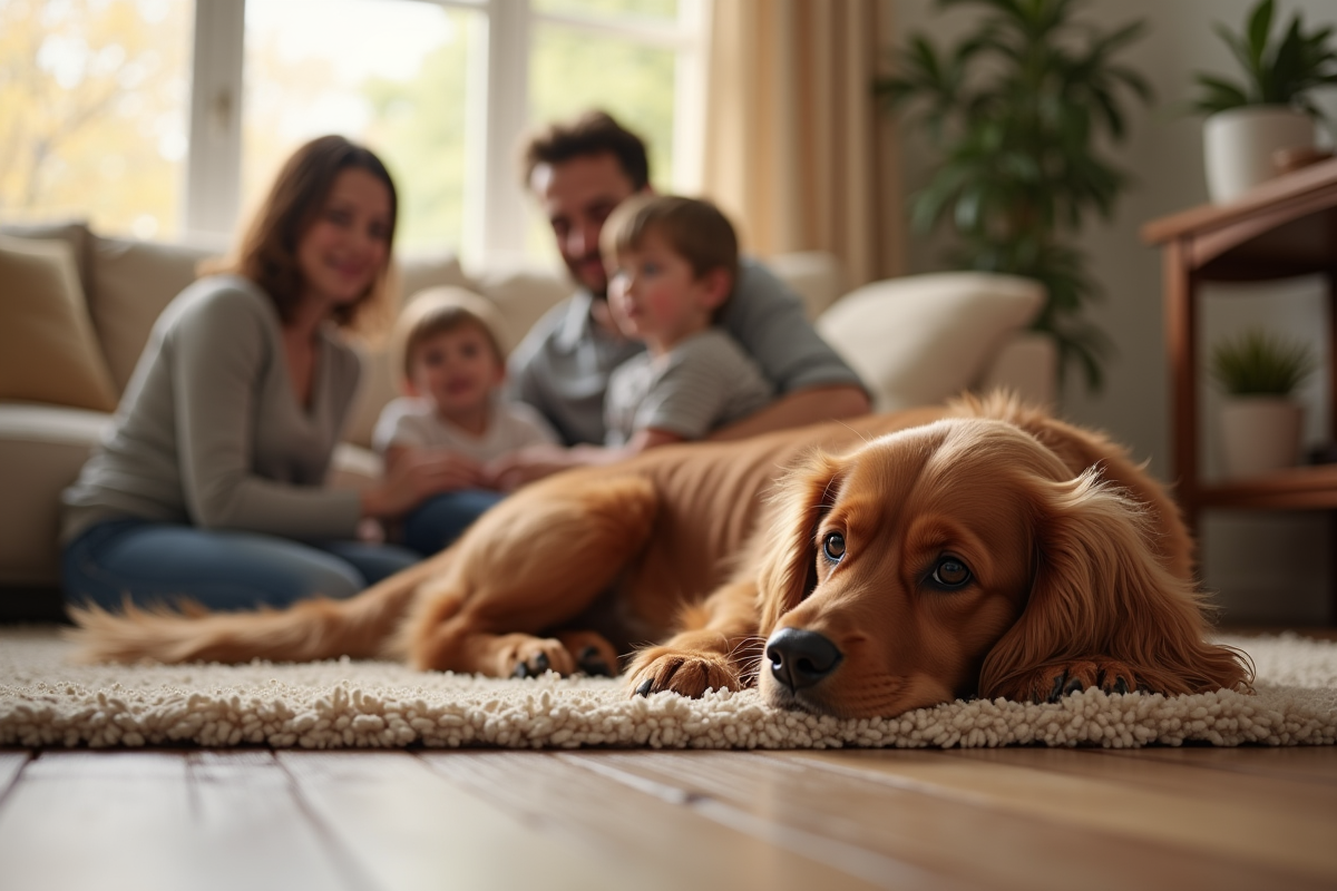 Cocker spaniel reposant dans le salon avec la famille