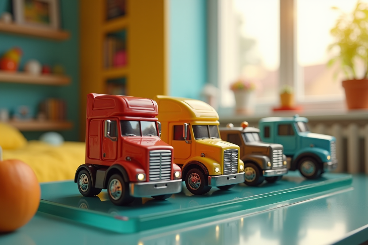 Collection de camions miniatures dans une chambre d