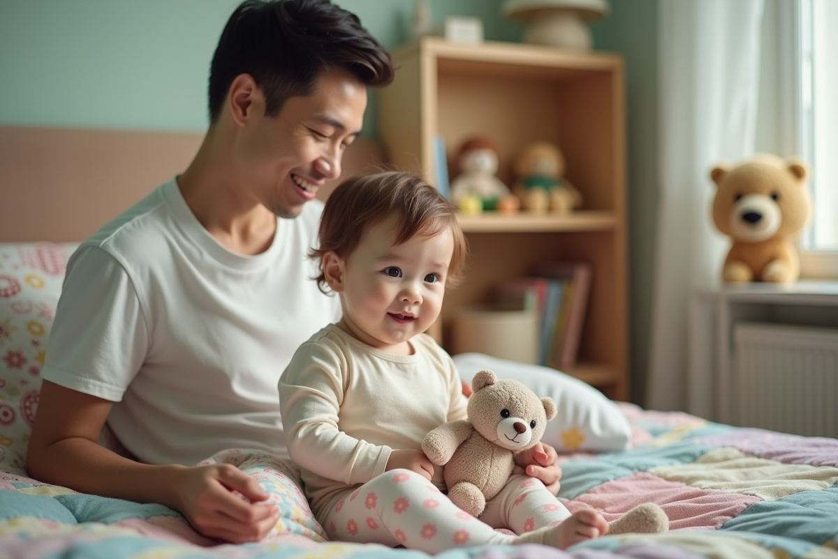 Enfant de deux ans avec parent dans chambre cozy