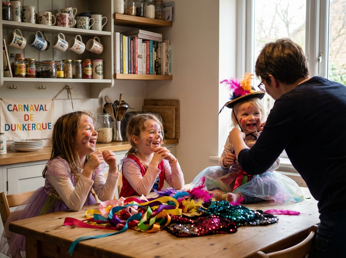 Enfants préparant costumes carnaval en intérieur