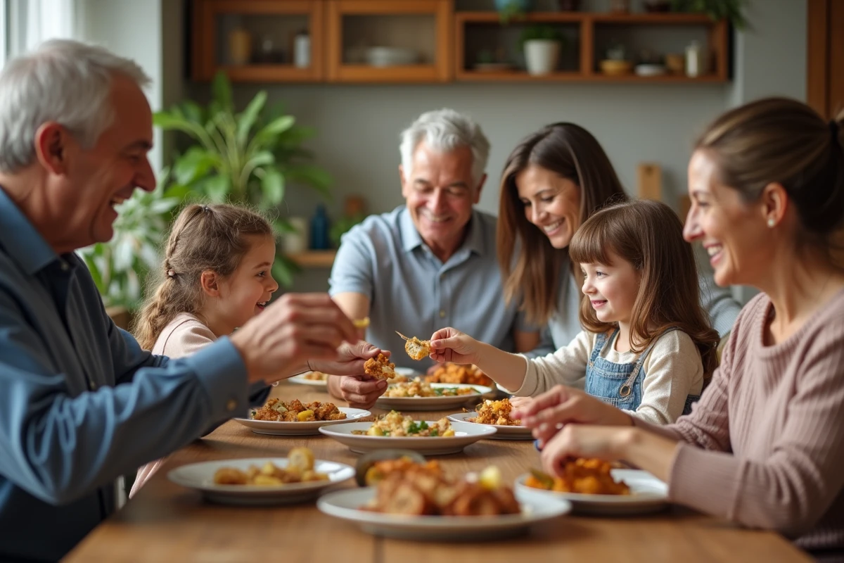 Famille multigenerational partageant un repas convivial