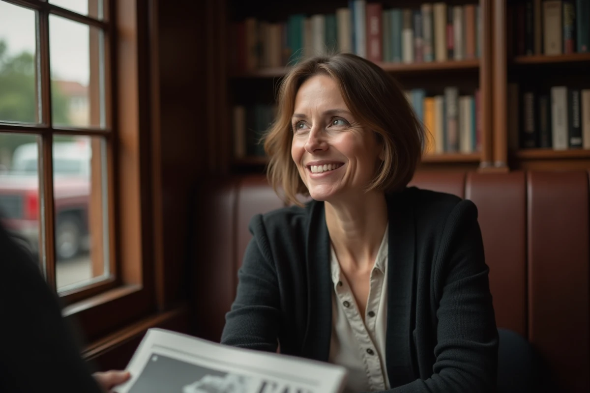Femme pensant dans un café parisien