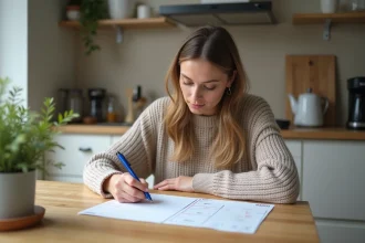 Jeune femme concentrée sur un calendrier semaine impair