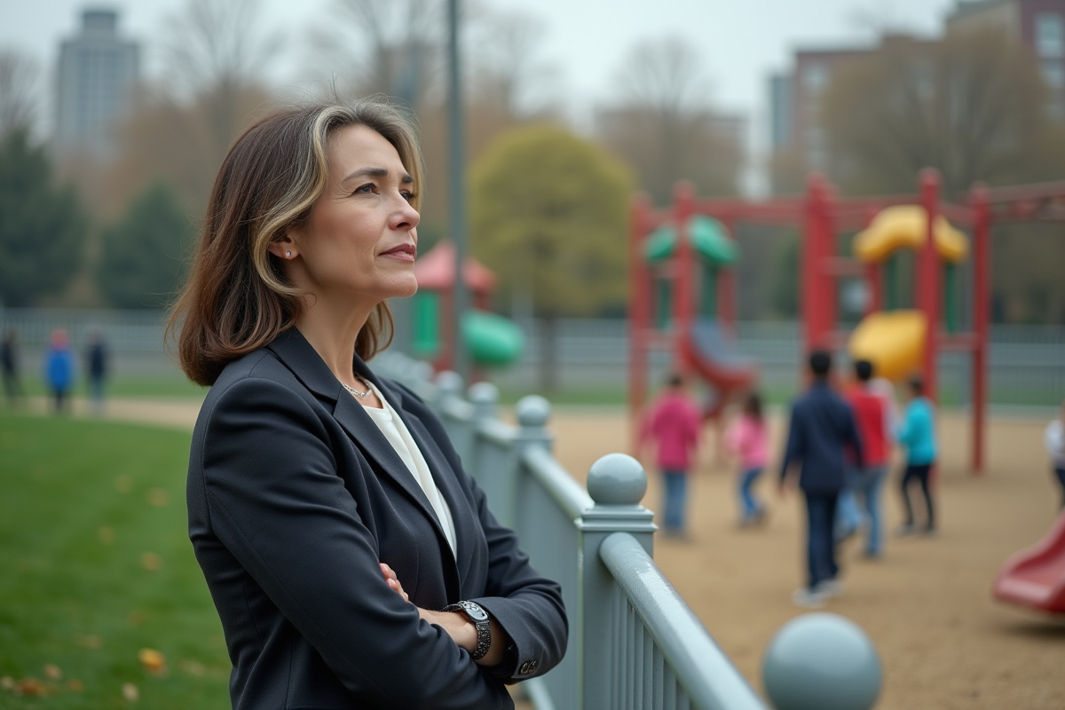 Femme attentive regardant les enfants au parc