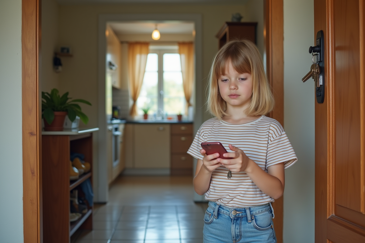 Fille de 14 ans devant la porte d