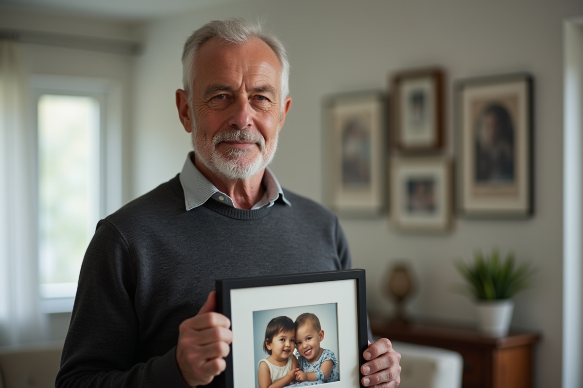 Homme tenant photo d