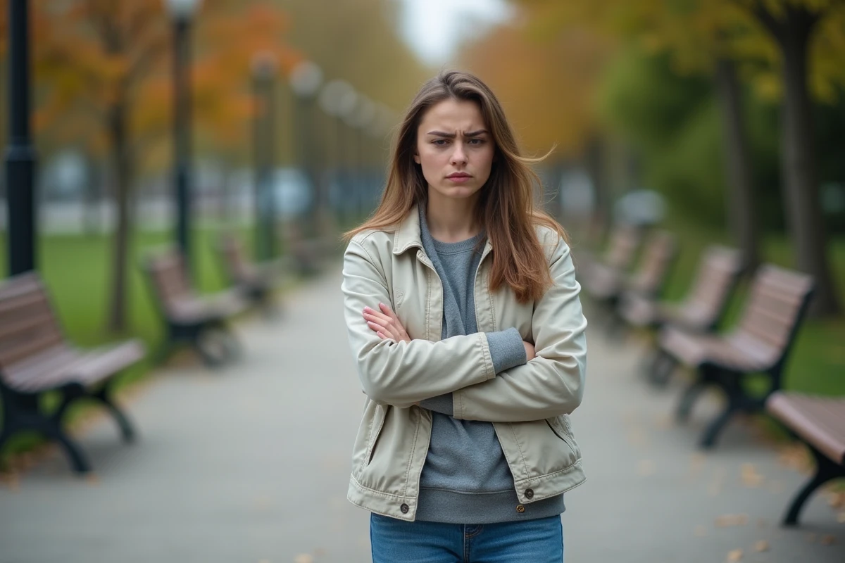 Jeune femme frustrée dans un parc urbain en été