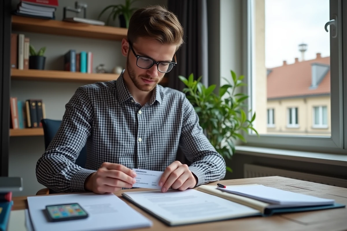 Jeune homme préparant ses papiers pour un déménagement