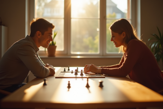 Deux personnes jouent à un jeu de société lumineux en journée