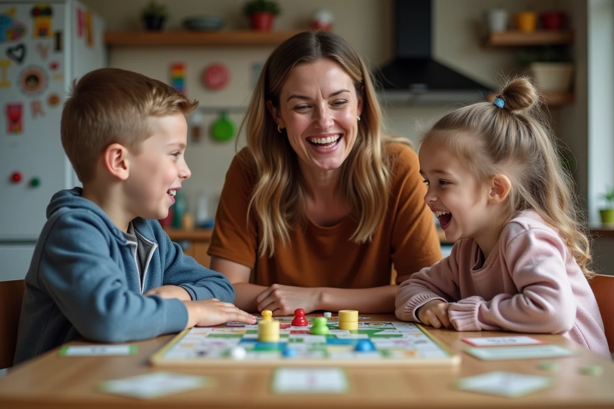 Maman et enfants discutant autour d