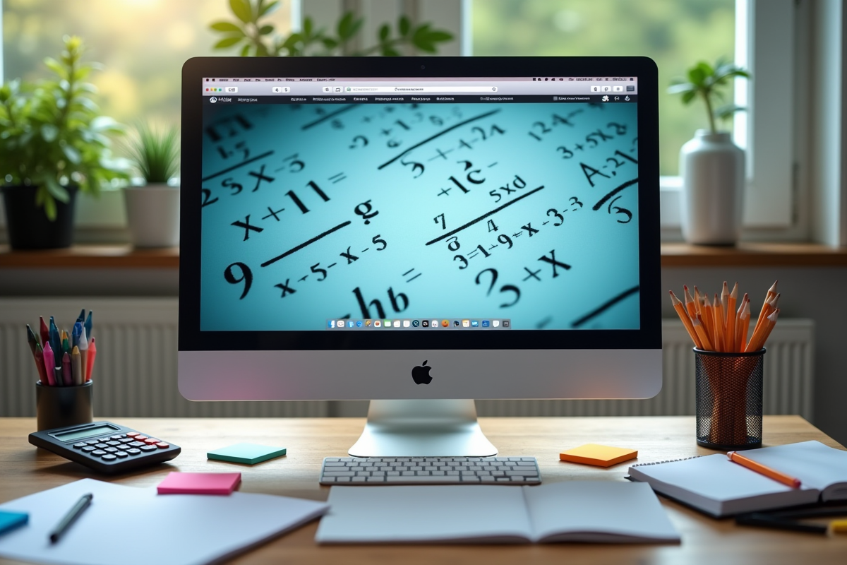 Ecran d ordinateur affichant un site d aide aux mathématiques dans un espace lumineux
