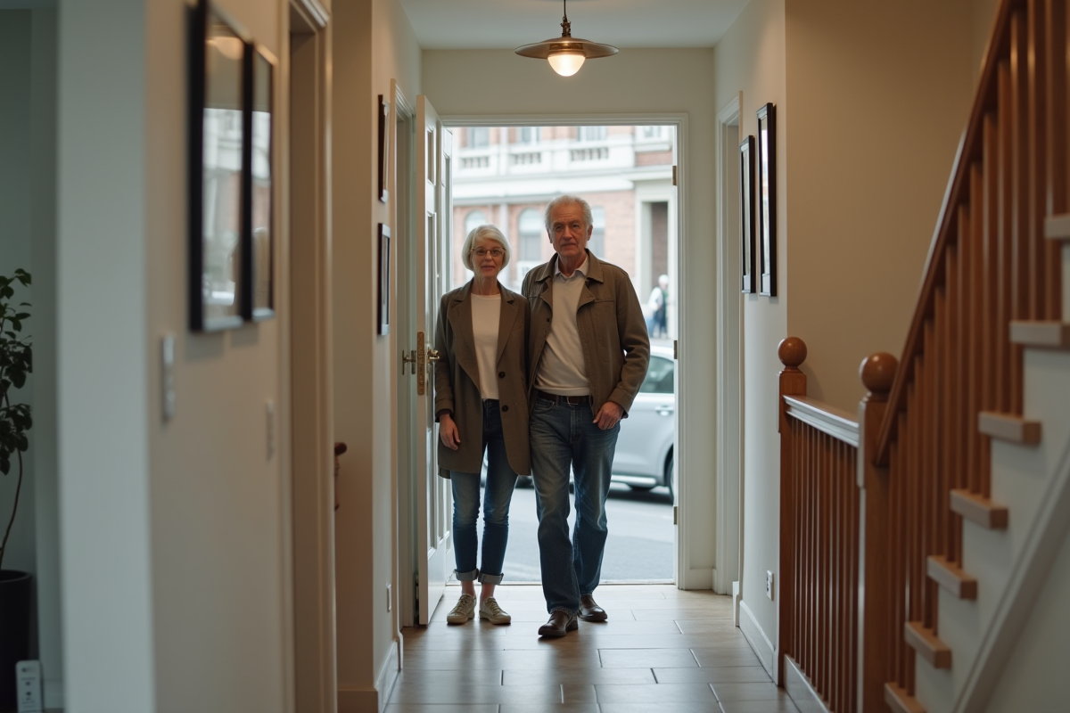 Parents discutant dans le couloir de la maison