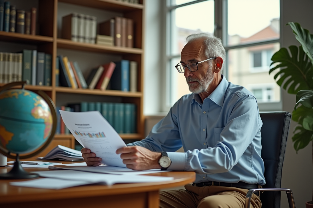 Chercheur homme analysant des graphiques dans un bureau lumineux