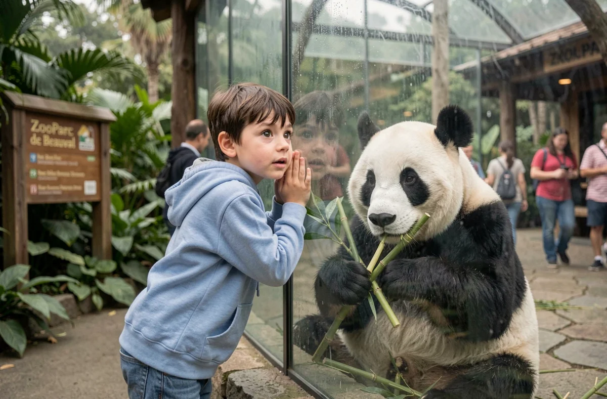 Enfant fasciné par un panda géant au ZooParc de Beauval
